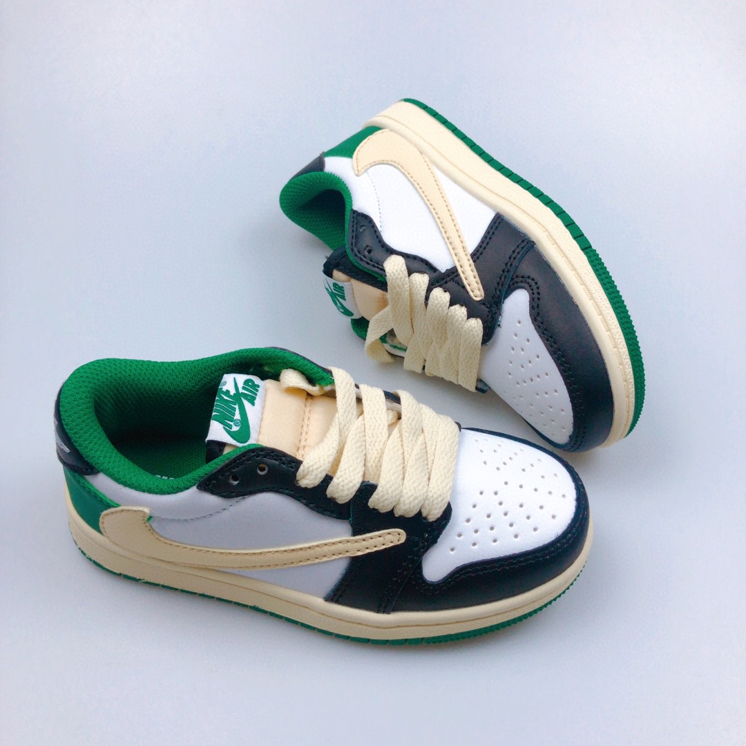 Youth Running Weapon Air Jordan 1 x Travis Scott White/Black/Green Shoes 004